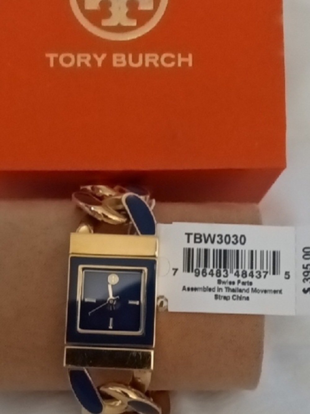 Tory Burch Navy Blue and Gold Chain-Link Bracelet Watch